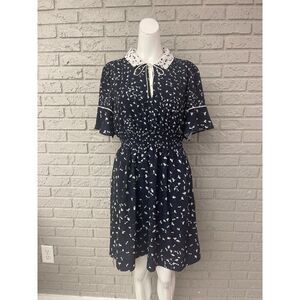 French Connection Navy / White Smock Waist Dress with Pockets Size 8